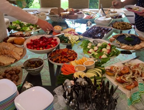 An overview of the table.  Most of the food was mine though some of the guests did bring dishes as well.  