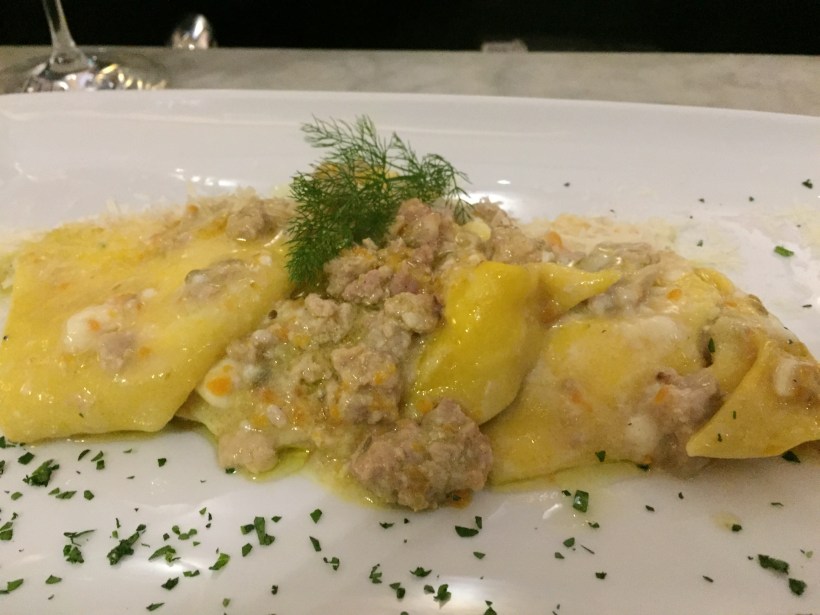 Last one for now...braised pork shoulder with a delicate and light ravioli stuffed with pecorino cheese and parsley.  Note, that the pecorino of Florence isn't the aged cheese that's similar to parmesean.  Rather, Tuscan pecorino is a semi soft lightly aged cheese more similar to provolone and the like.