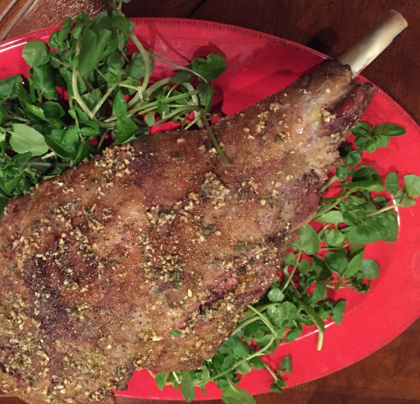 Whole leg of lamb just prior to carving.