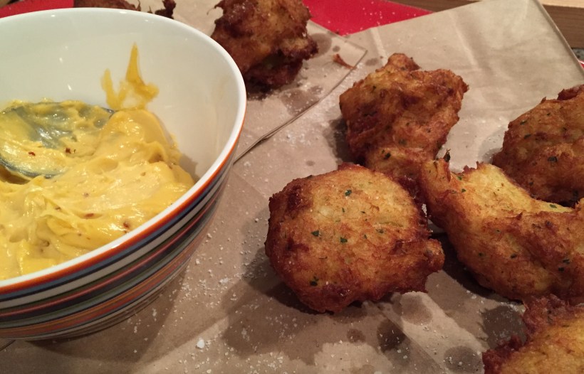 Salt Cod combined with potatoes, onion, and parsley 