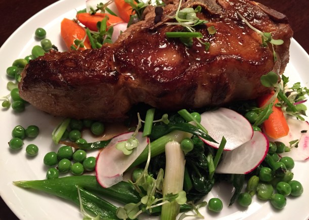 Cooked and raw vegetables mingle together to create different textures and flavors.